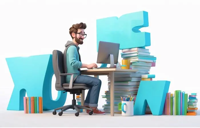 Virtual Office at Home 3D Character Graphic Design Illustration image